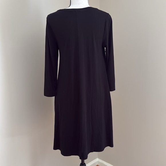 Time and Tru Women 3/4 Sleeve Knit T-Shirt Dress Solid Black Pockets Small 4 6 - Picture 3 of 6